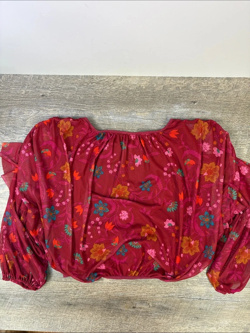 Free People Mesh Floral Peasant Top Blouse Women’s Boho Cottagecore Romantic S